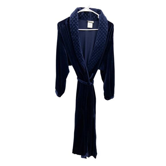 Amanda Stewart Intimates Navy Blue Fleece Robe Size M 80s 90s - Picture 1 of 6